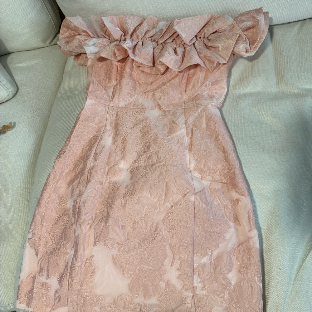 Selfie Leslie Memoire off shoulder jacquard mini dress blush